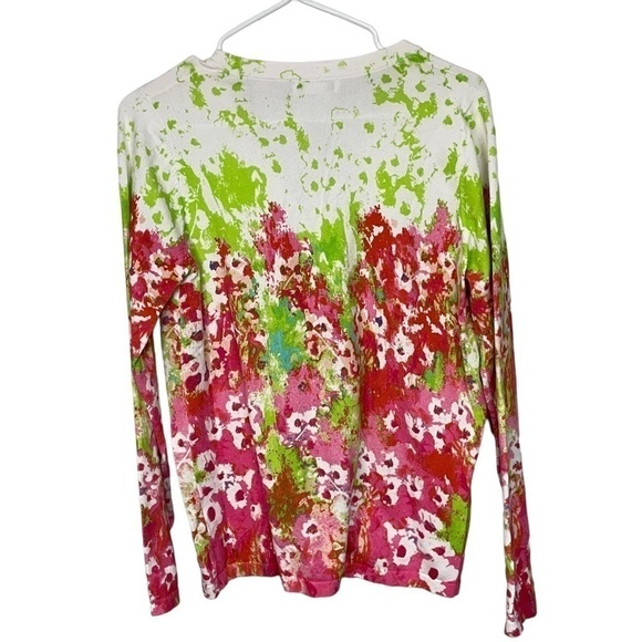 ORVIS Bright Floral Watercolor Button Front Cardigan, Small - Picture 2 of 5